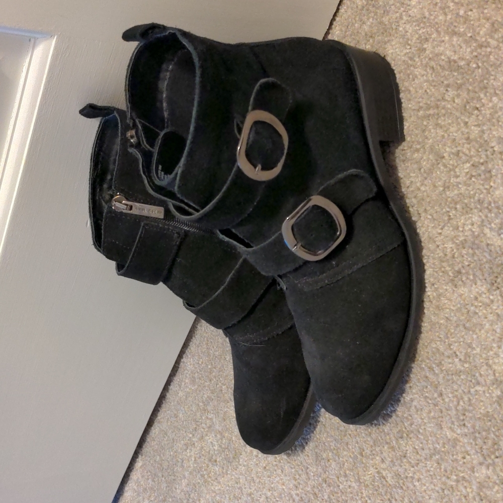 Anne Klein black suede ankle boots